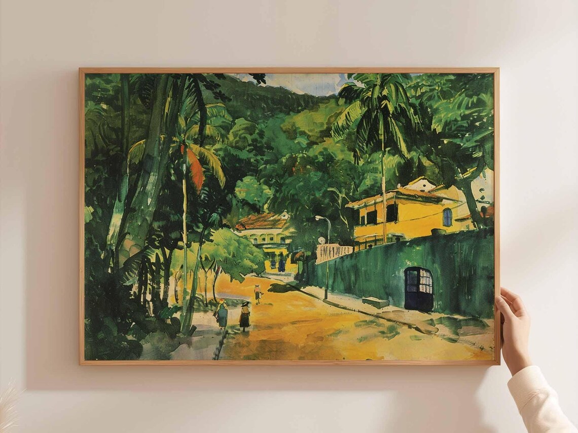 Caracas Palm Lined Street Yellow Houses Figures Oil Painting Poster