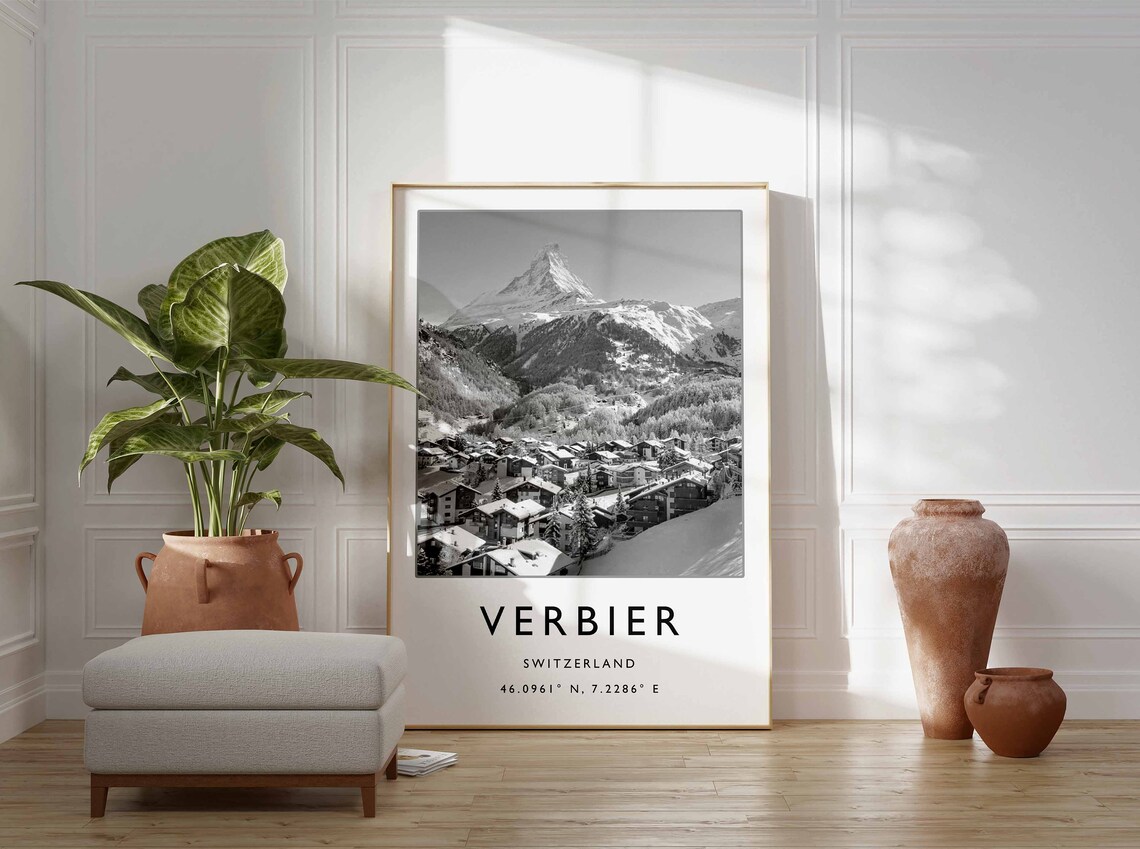 Verbier Snowcapped Peak Alpine Village Switzerland Ski Poster - Image 2
