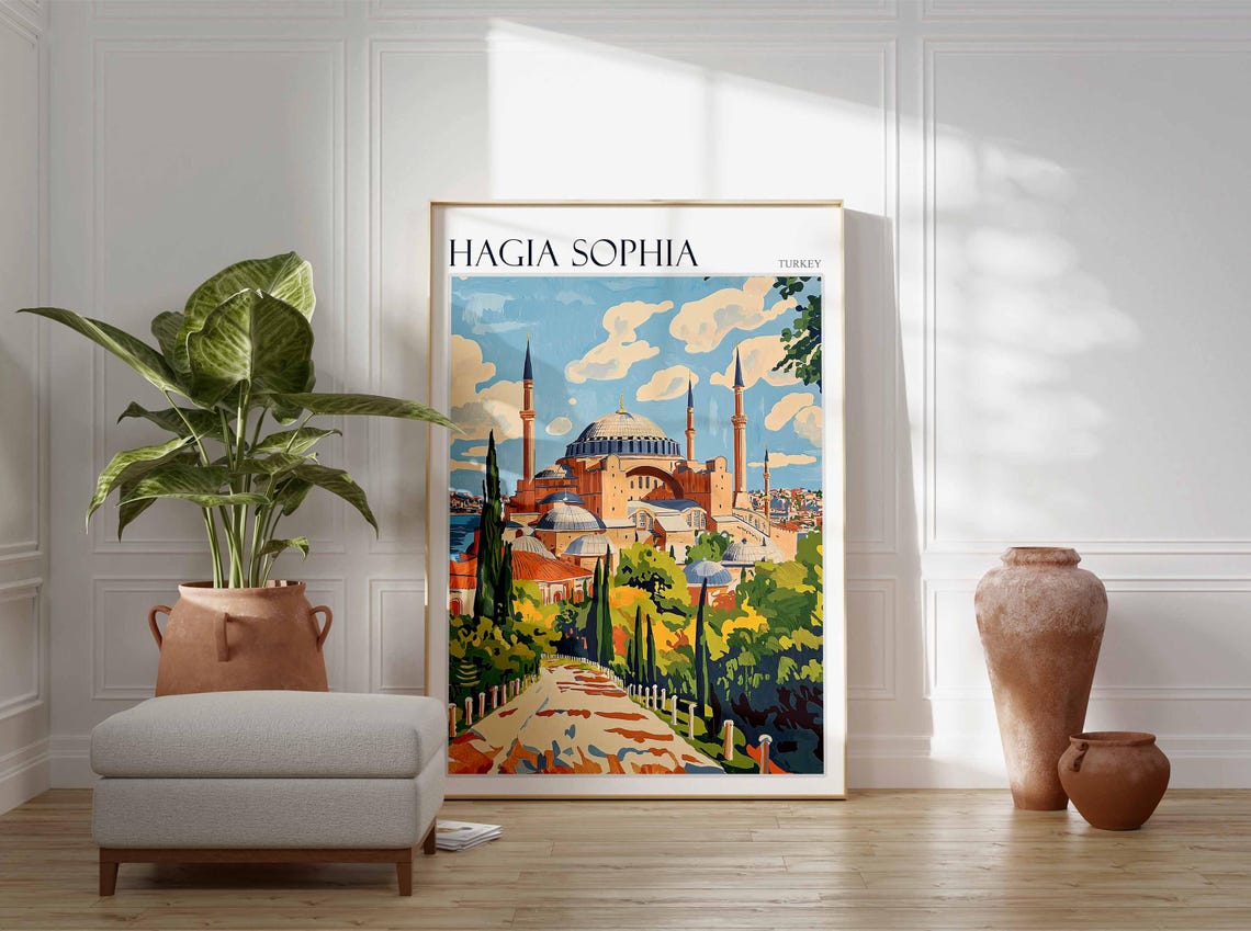 Hagia Sophia Cypress Path Graphic Landmark Turkey Travel Poster - Image 2