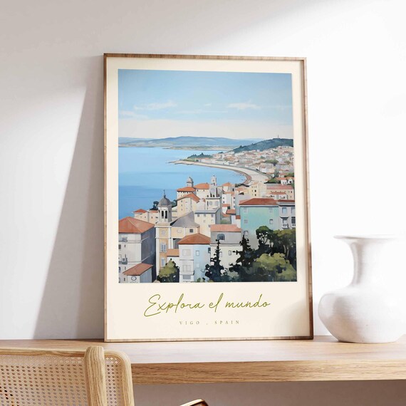 Vigo Spain Coastal Bay Watercolor Explora El Mundo Travel Poster