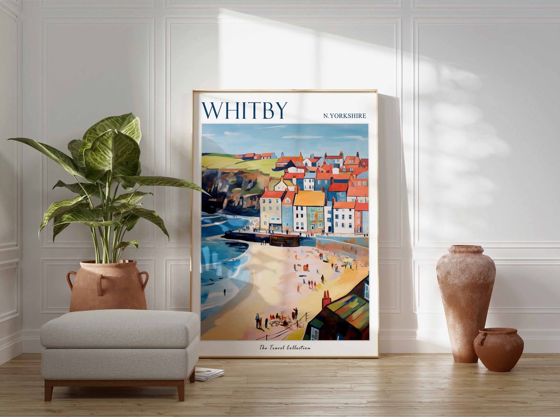 Whitby North Yorkshire Colorful Harbor Town Beach Scene Poster - Image 3