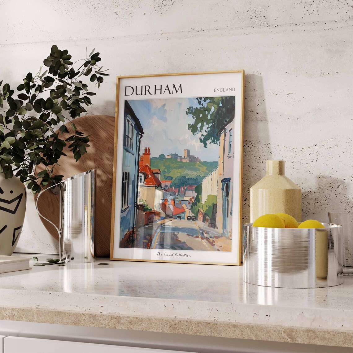 Durham England Castle Hill Street Illustrated Travel Poster Art - Image 3
