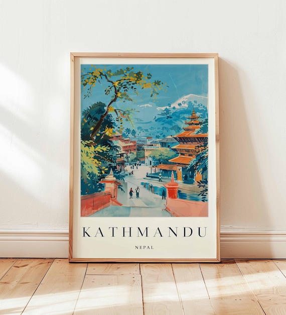 Kathmandu Nepal Travel Poster Himalayan Buddhist Decor