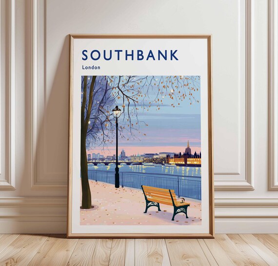 Southbank London Travel Poster Thames River Uk City Art