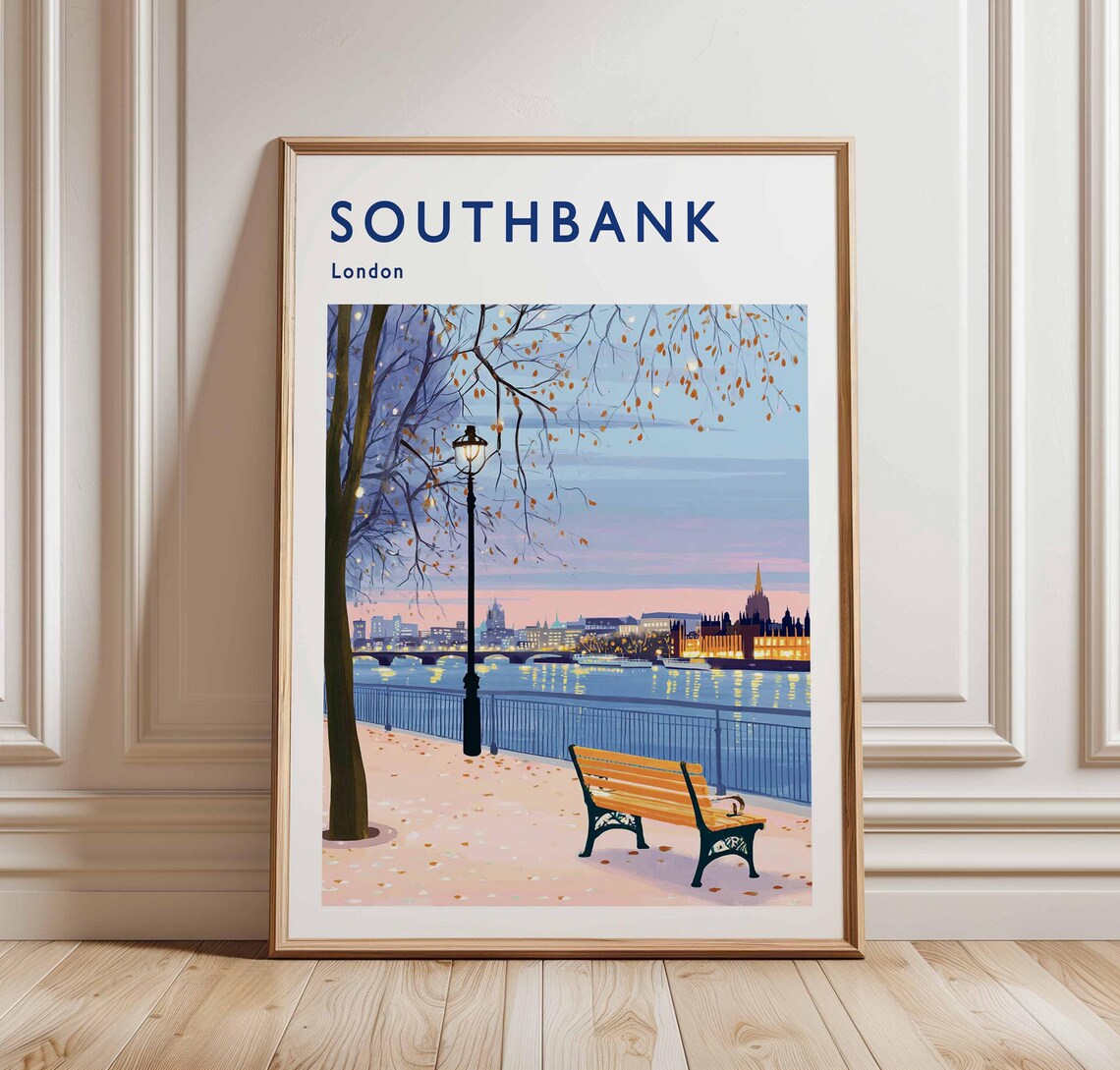 Southbank London Winter Dusk Thames Bench Riverside Sunset Poster