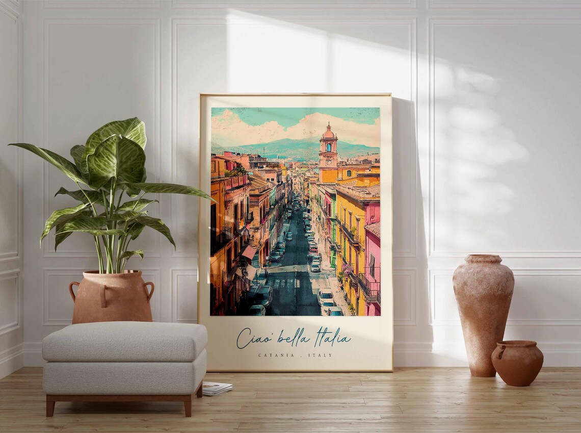 Catania Italy Ciao Bella Italia Colorful Street Bell Tower Poster - Image 3