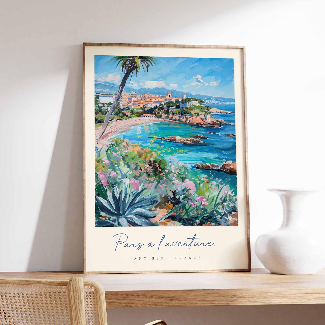 Antibes France Mediterranean Bay Palm Coast Wildflower Travel Poster