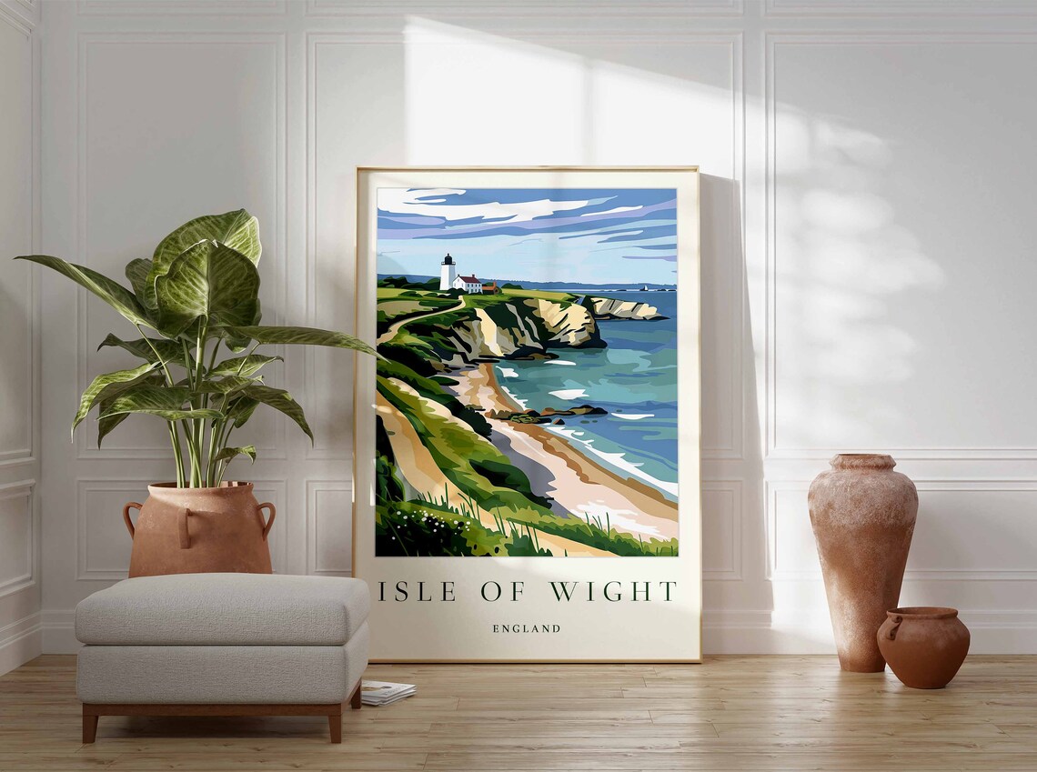 Isle Of Wight England Lighthouse Cliffside Cove Coast Travel Poster - Image 3