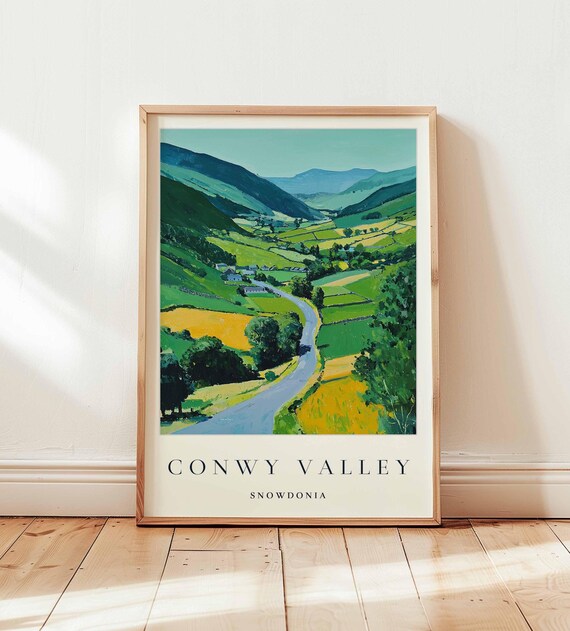 Conwy Valley Snowdonia Green Hills Road Landscape Travel Poster