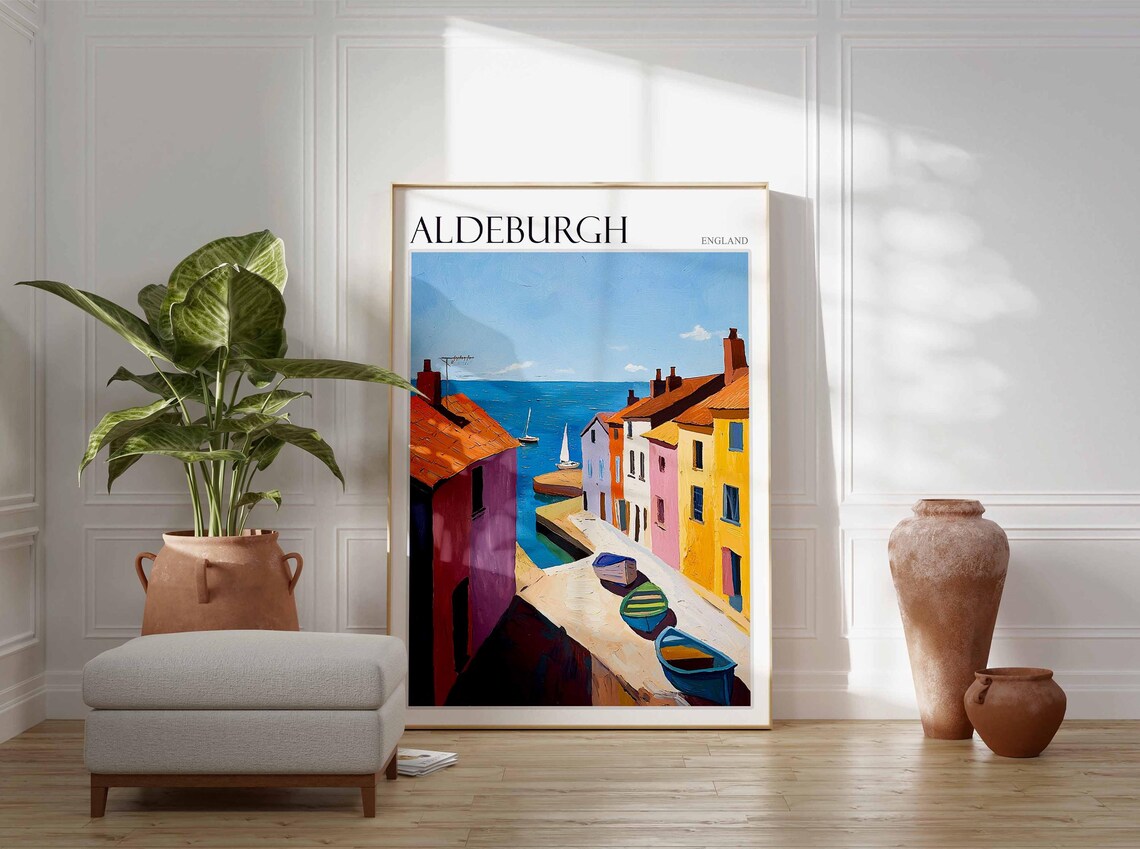 Aldeburgh Quay Colourful Harbour Houses Boats Suffolk Coast Art Poster - Image 3