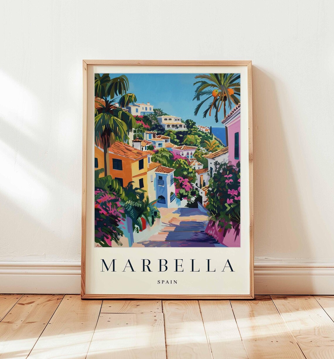 Marbella Spain Colorful Old Town Palm Street Seaside Travel Poster