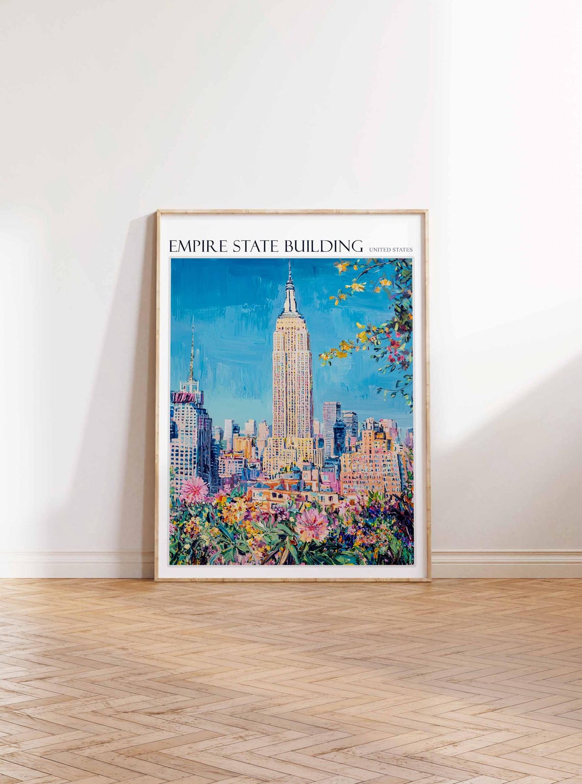 Empire State Building Floral Skyline New York City Art Poster - Image 3