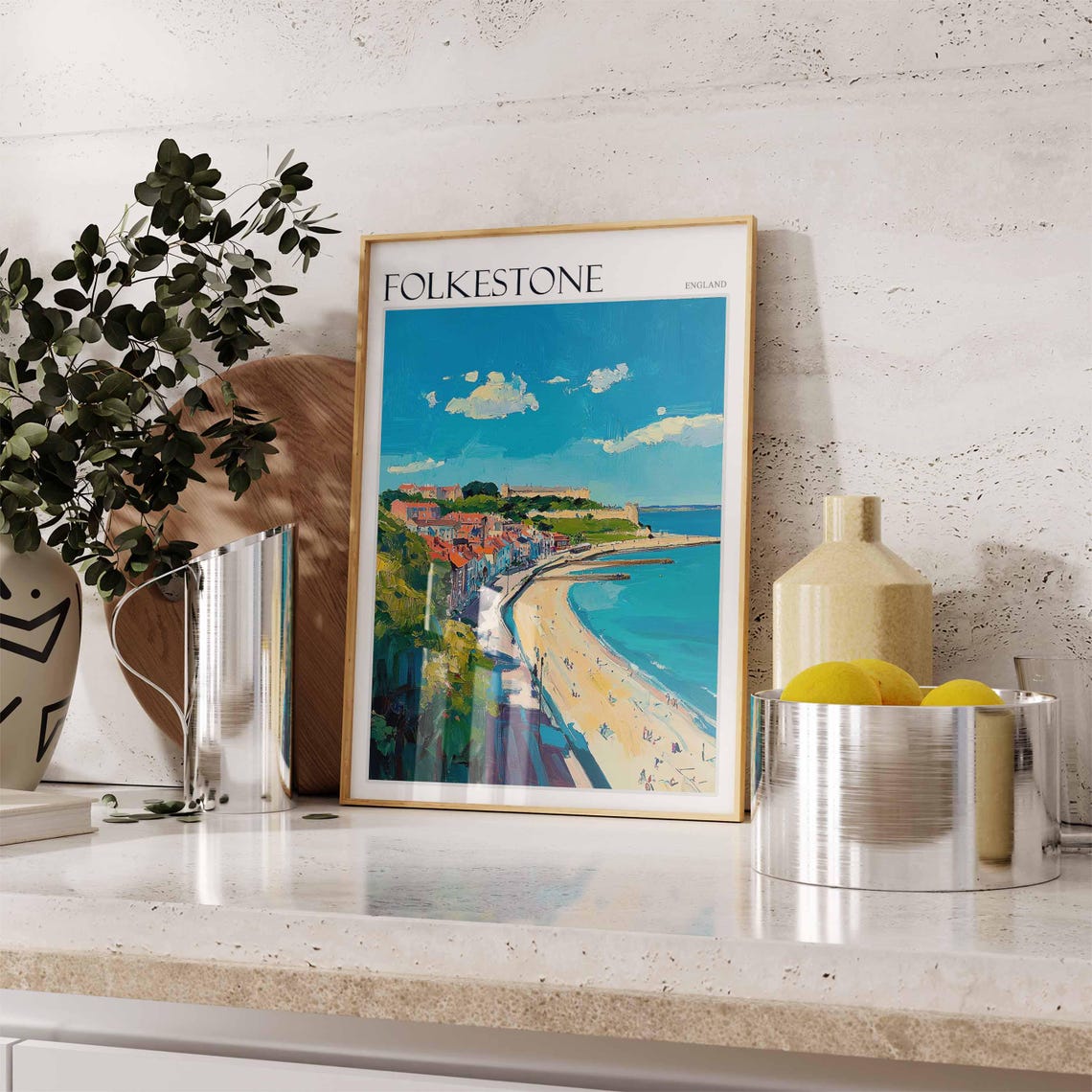 Folkestone England Bay Panorama Red Roof Town Skyline Poster - Image 2