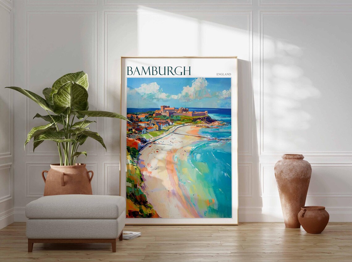Bamburgh Poster Northumberland Poster England Travel Poster Coastal Wall Art Uk Home Decor Bamburgh Travel Print Bamburgh Wall Decor - Image 3