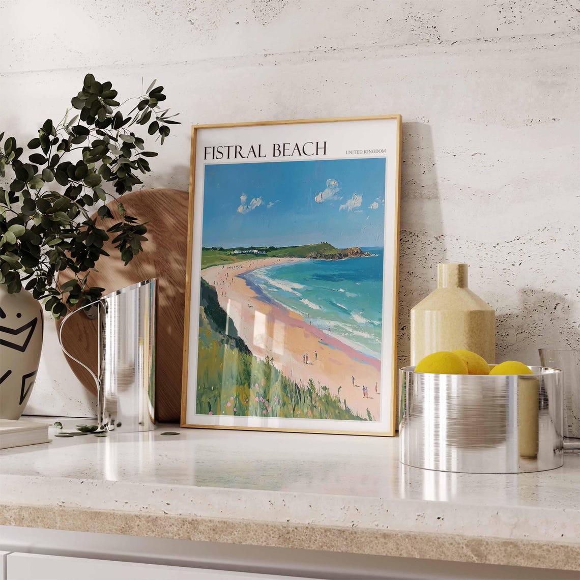 Fistral Beach United Kingdom Cliff Top Flowers Beach Art Poster - Image 2