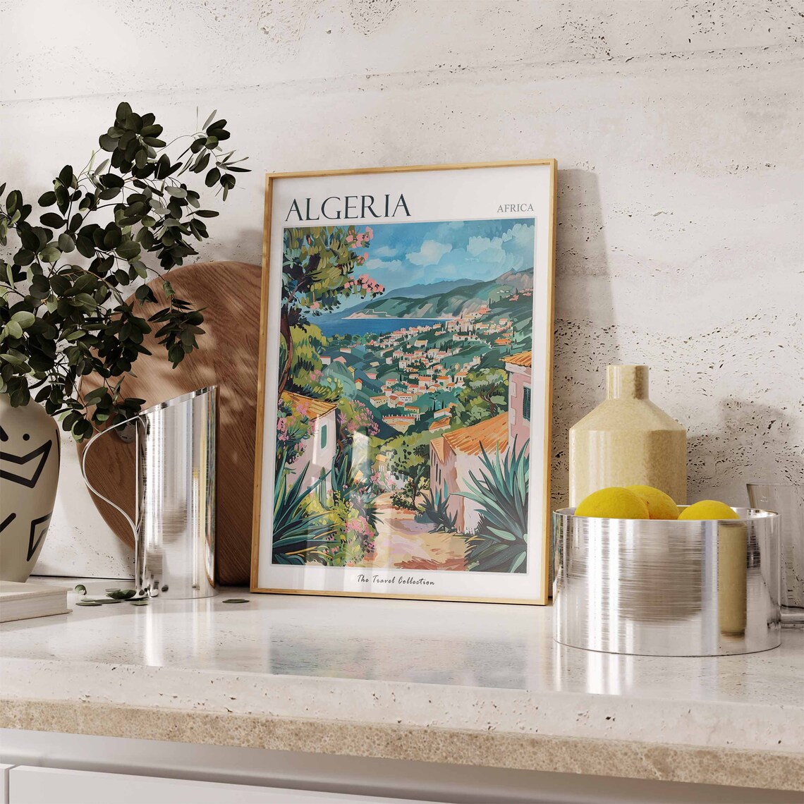 Algeria Africa Hillside Town Blue Sea Mediterranean Painted Poster - Image 2