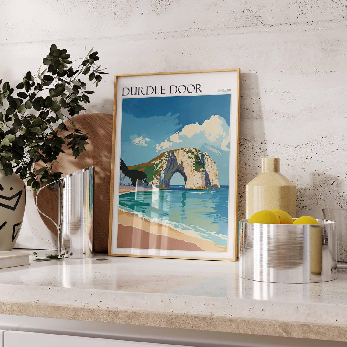 Durdle Door England Stone Arch Blue Sky Bold Illustration Poster - Image 2