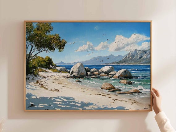 Boulders Beach Poster South Africa Travel Print Cape Town Wall Art Bay Decor