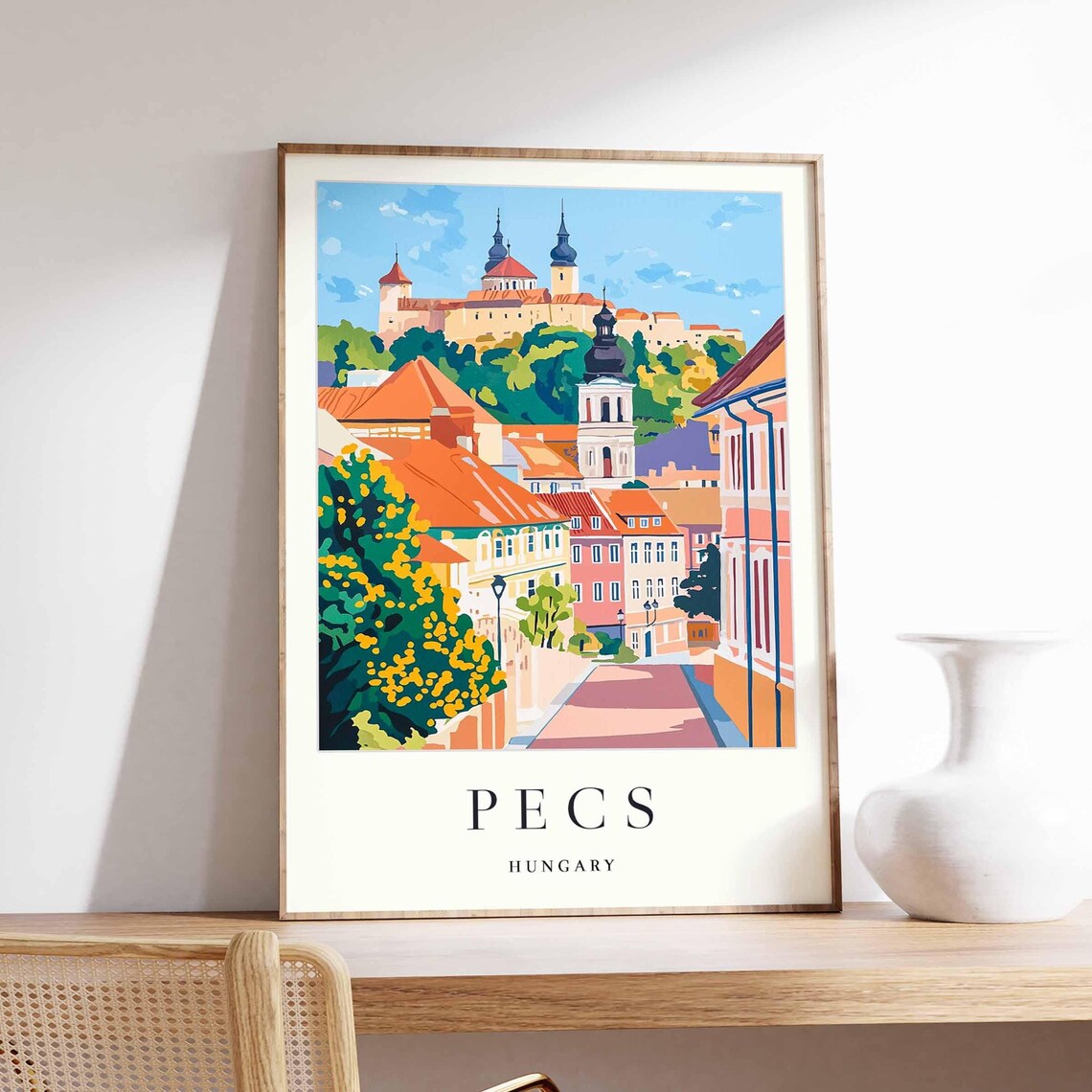 Pecs Hungary Old Town Cathedral Castle Hill Street Vintage Style Poster