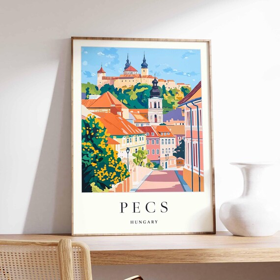 Pecs Hungary Old Town Cathedral Castle Hill Street Vintage Style Poster