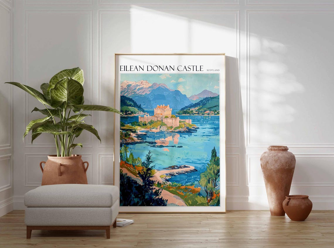 Eilean Donan Castle Scotland Mountains Loch Panoramic Painted Poster - Image 2