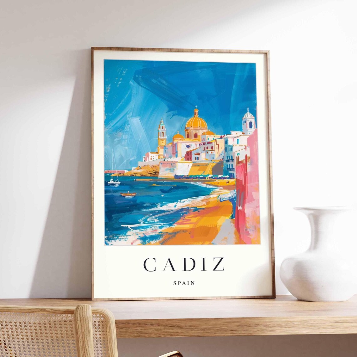 Cadiz Spain Cathedral Beach Colorful Seaside Travel Wall Poster