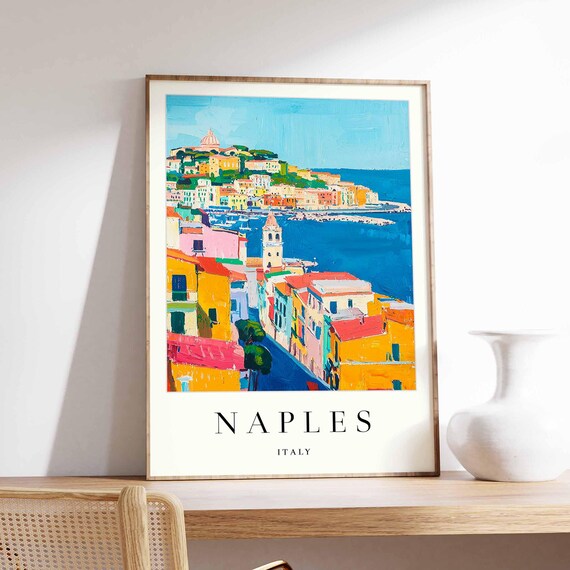 Naples Italy Hilltop Domed Church Over Colorful Harbor Poster