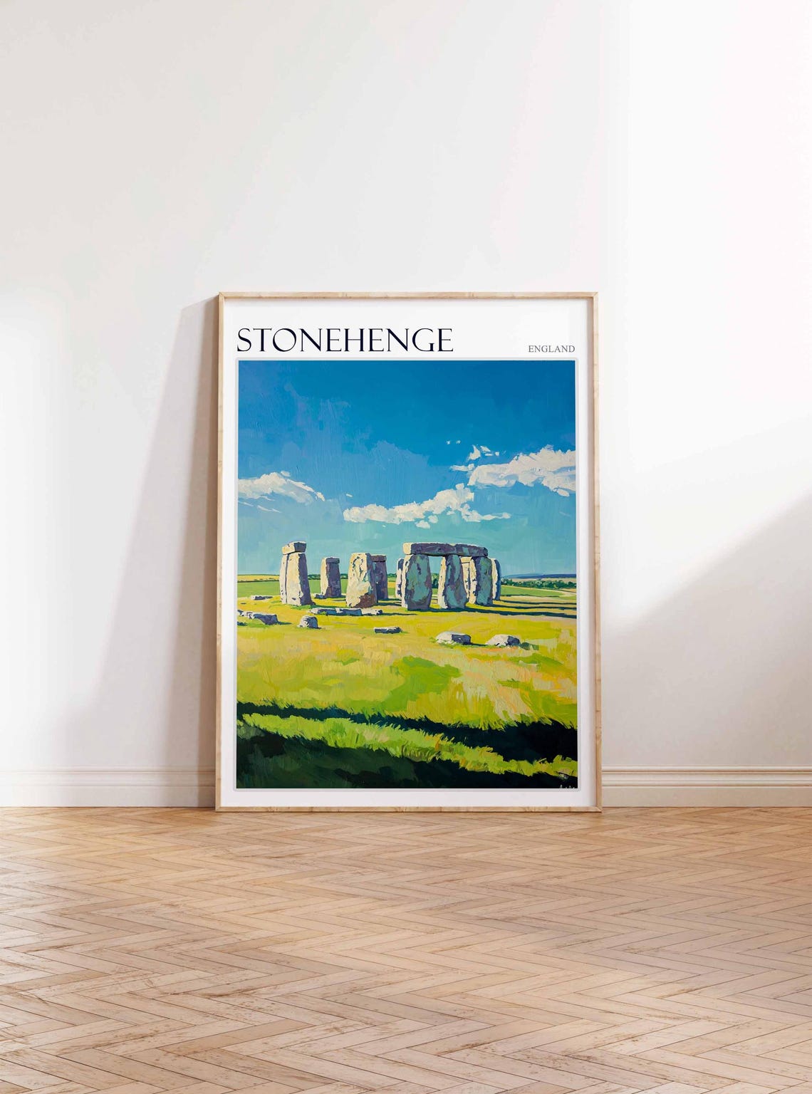 Stonehenge England White Clouds Golden Meadow Artistic Poster - Image 2