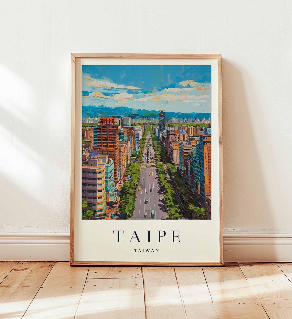 Taipei Taiwan Vibrant Grand City Avenue Skyline Travel Poster