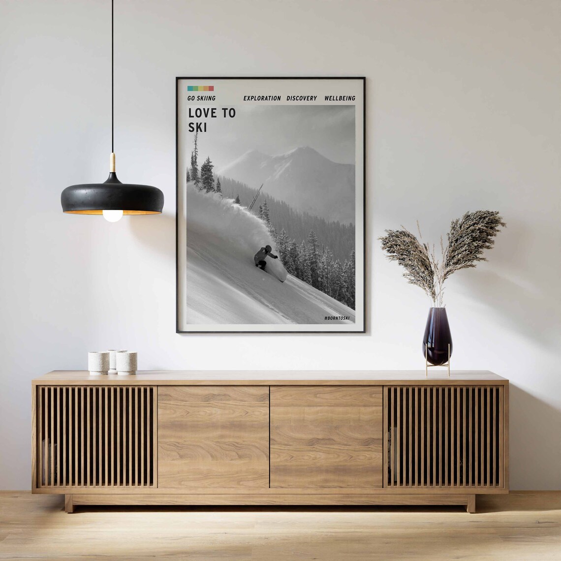 Love To Ski Powder Run Skier Mountain Black White Photo Poster - Image 2