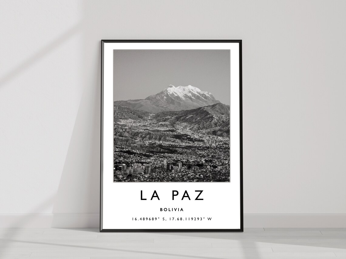 La Paz Bolivia Snow Capped Mountain City Black White Photo Poster - Image 2