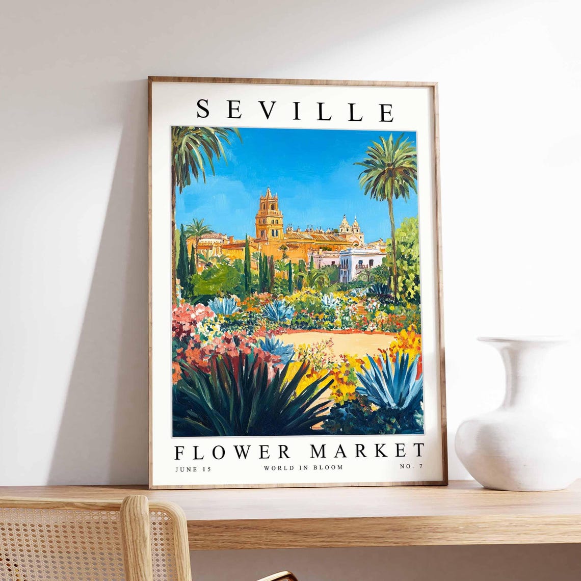 Seville Flower Market Poster Sevilleprint Spanish Floral Wall Art Sevillefloral Decor Botanical Spain Print Europe Travel