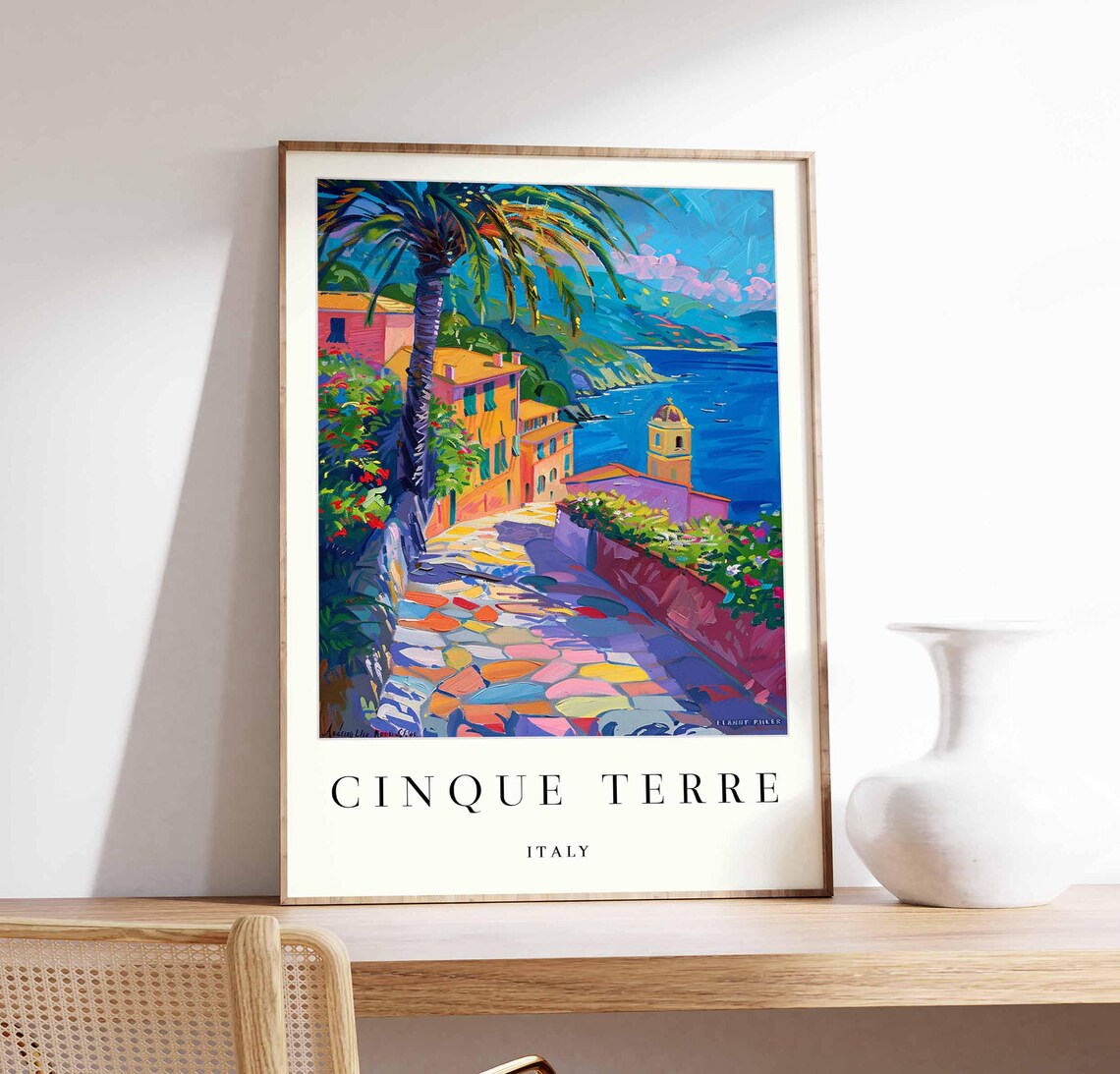 Cinque Terre Palm Path To The Sea Vibrant Fauvist Travel Poster