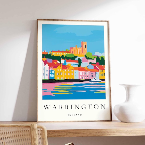 Warrington England Colorful Pop Art Harbor City Vintage Travel Poster