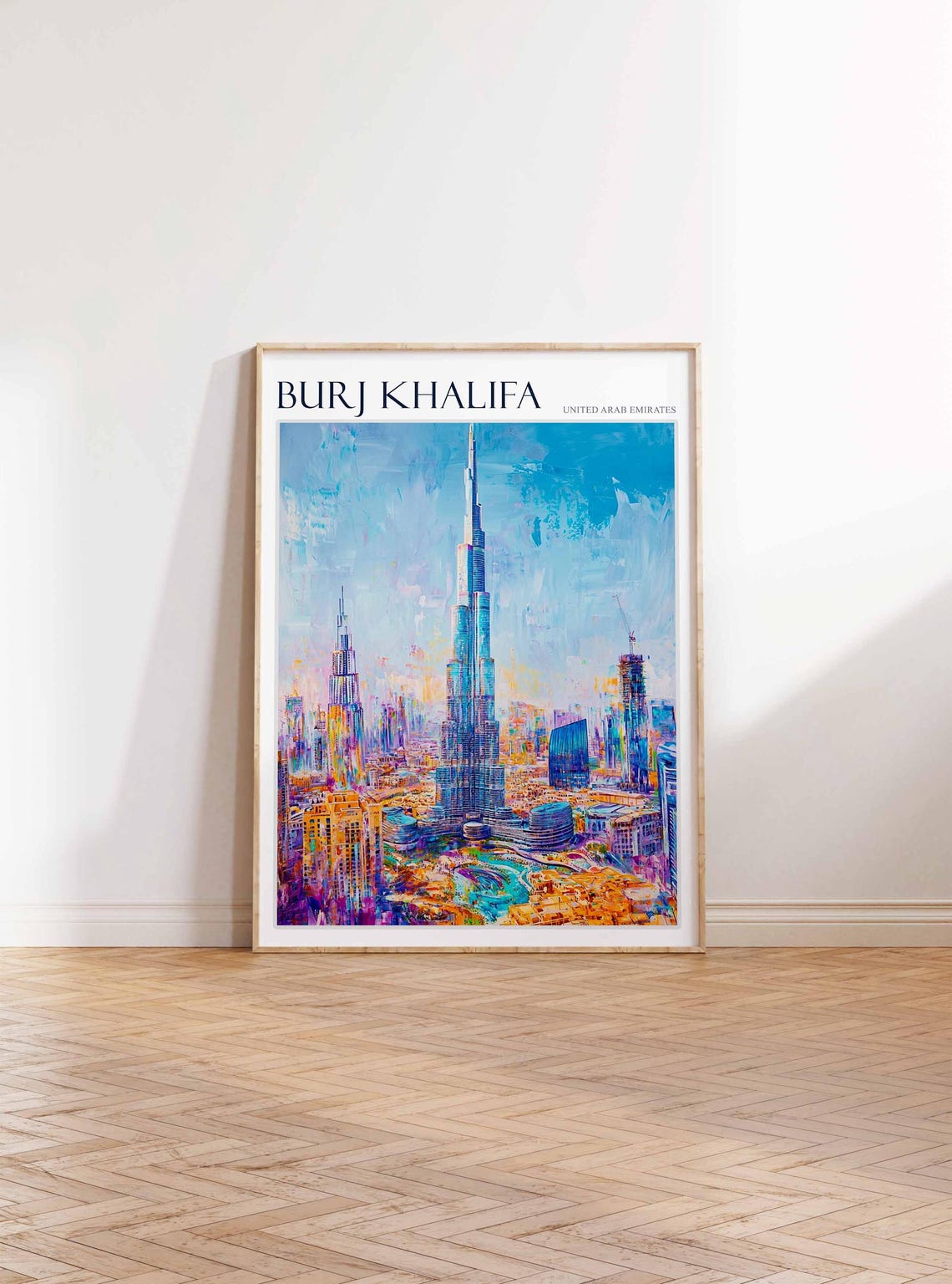 Burj Khalifa Dubai Aerial Cityscape Colorful Skyline Oil Poster - Image 3