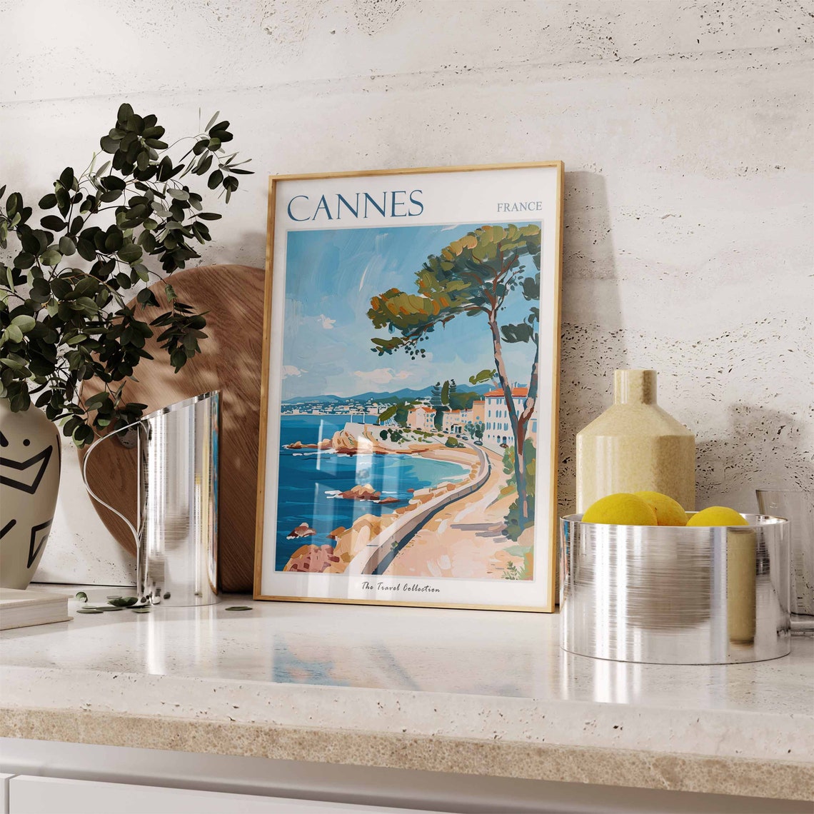 Cannes France Riviera Coast Pine Tree Vintage Style Travel Poster - Image 3