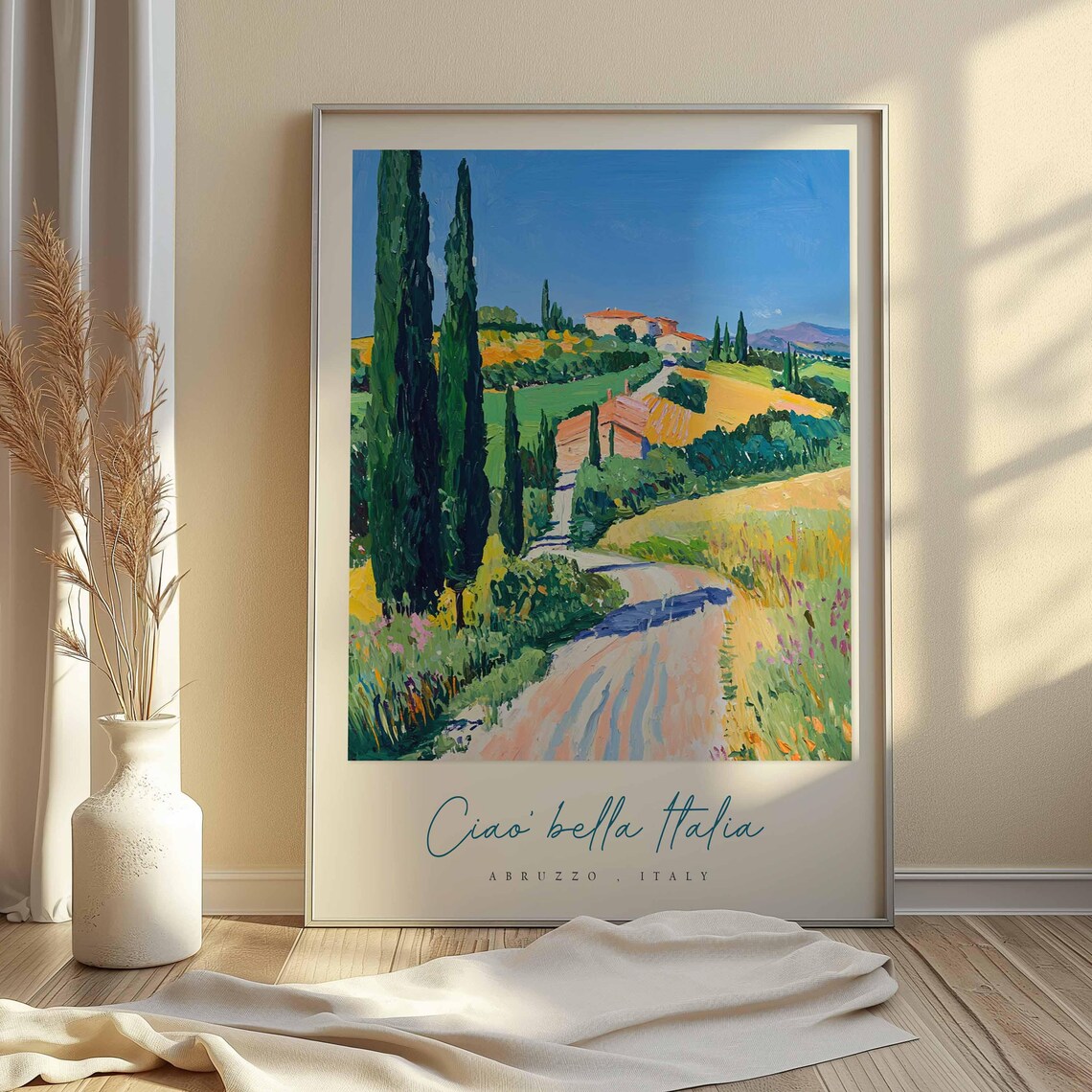 Abruzzo Italy Cypress Lined Country Road Painting Travel Poster - Image 2