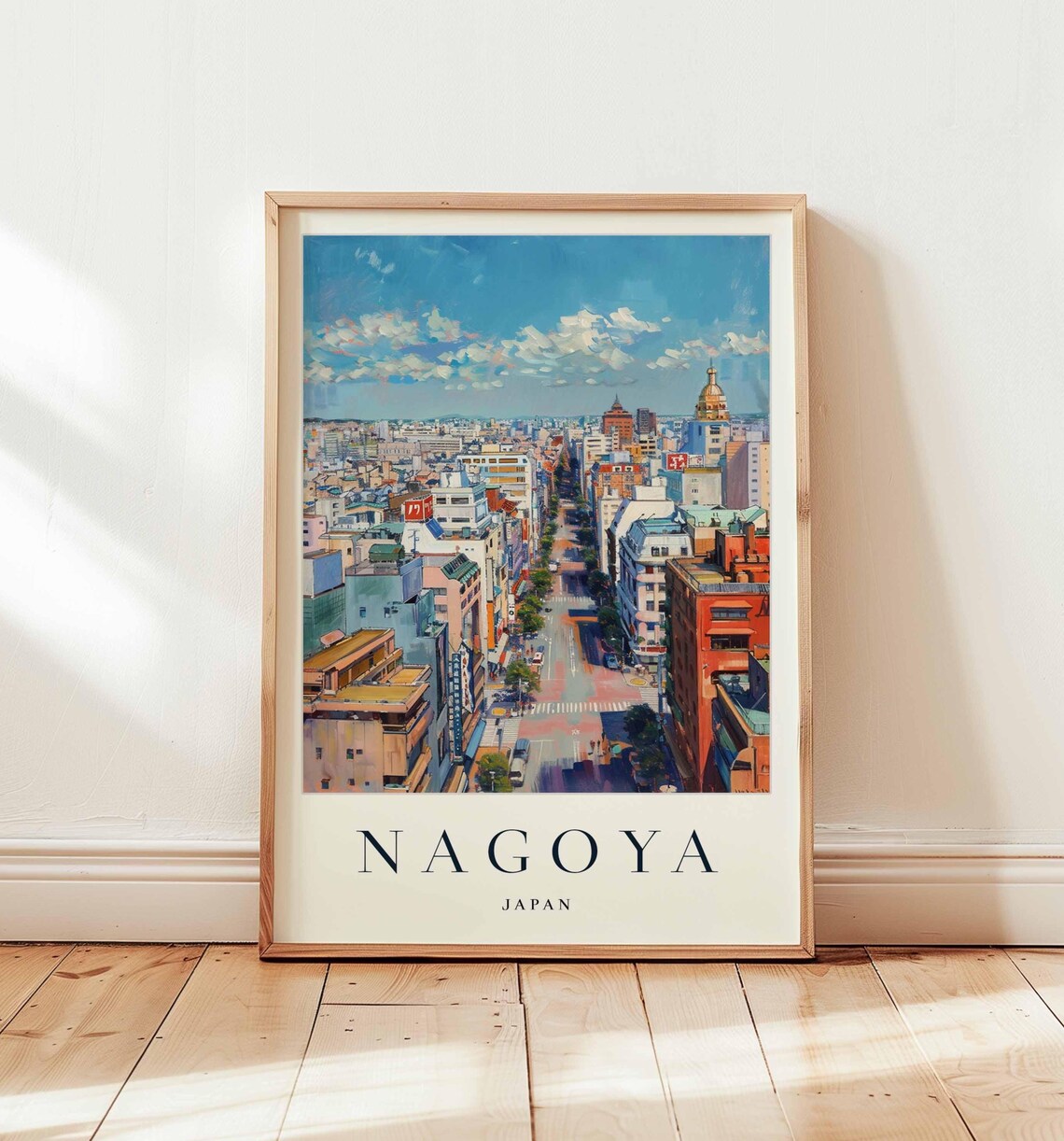 Nagoya Japan Aerial Street View Poster Dense Cityscape Illustration