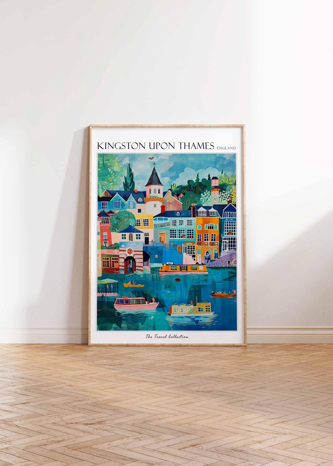 Colorful Kingston Upon Thames England Riverside Travel Art Poster - Image 2
