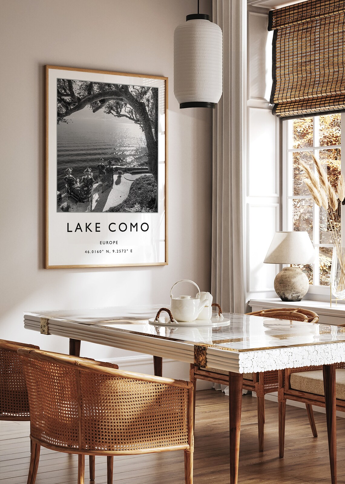 Lake Como Europe Lakeside Trees Black And White Photography Poster - Image 2