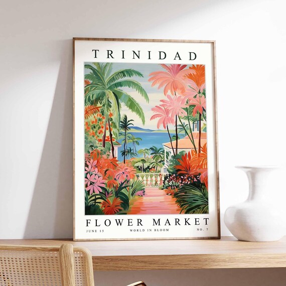 Trinidad Flower Market Poster Print Trinidadian Floral Wall Art Decor Botanical Caribbean Travel