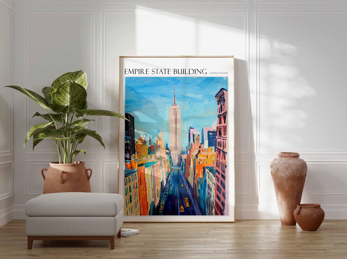 Empire State Building Yellow Taxis Fifth Avenue Oil Painting Poster - Image 2