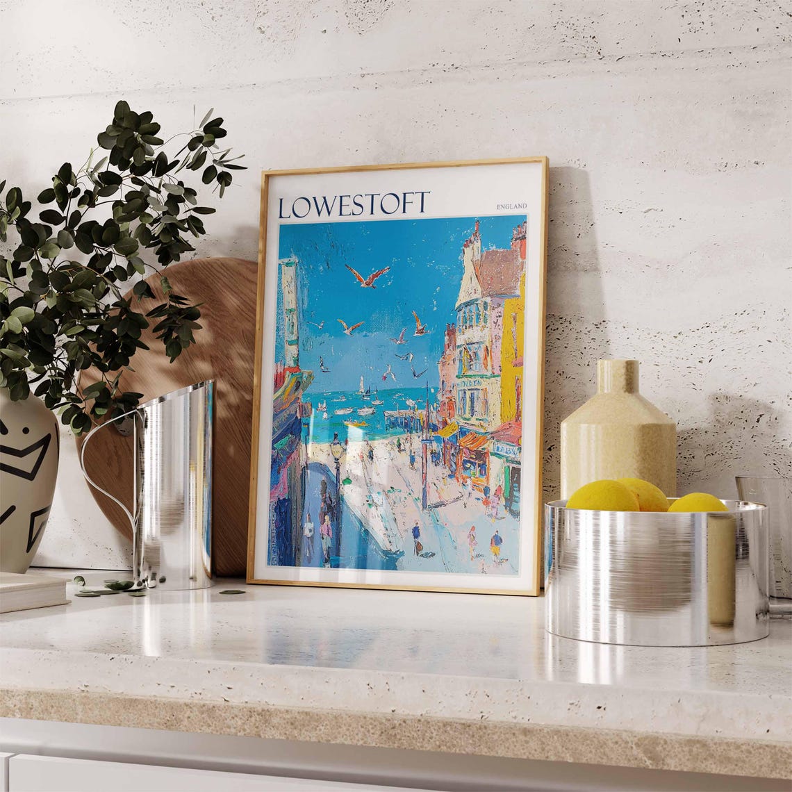 Lowestoft England Impressionist Seafront Promenade Seagulls Poster - Image 2