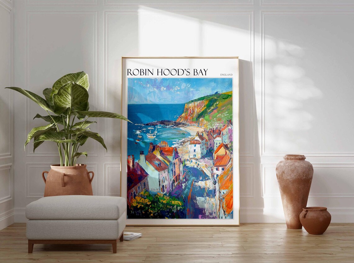 Robin Hood's Bay England Painted Street Beach Boats Travel Poster - Image 4