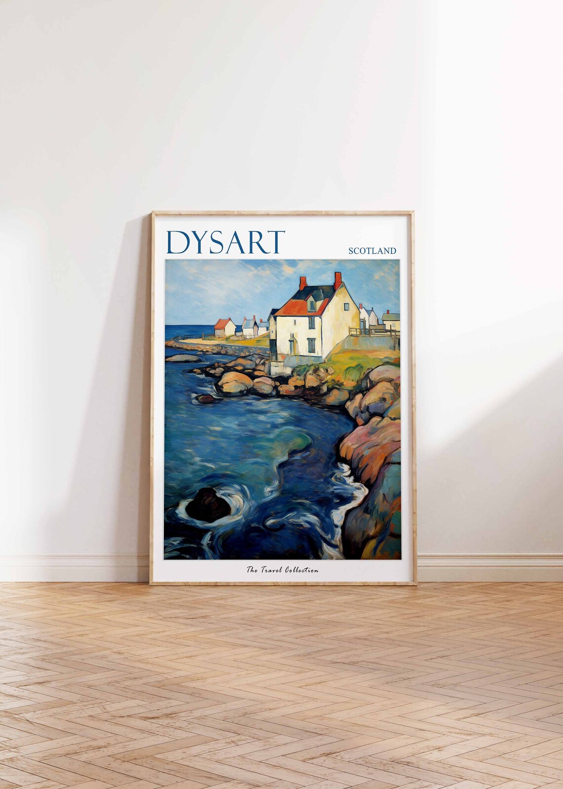 Dysart Scotland Rocky Shore Cottages Blue Sea Coastal Travel Poster - Image 2