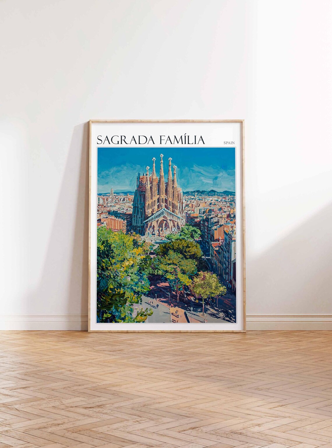 Sagrada Familia Leafy Street View Green City Spain Travel Poster - Image 2