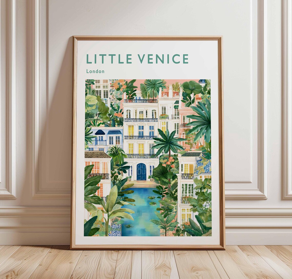 Little Venice London Lush Tropical Canal Watercolor Travel Poster