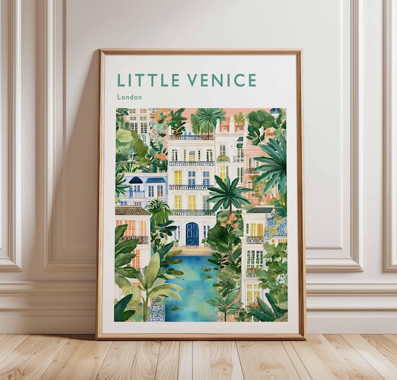 Little Venice London Lush Tropical Canal Watercolor Travel Poster