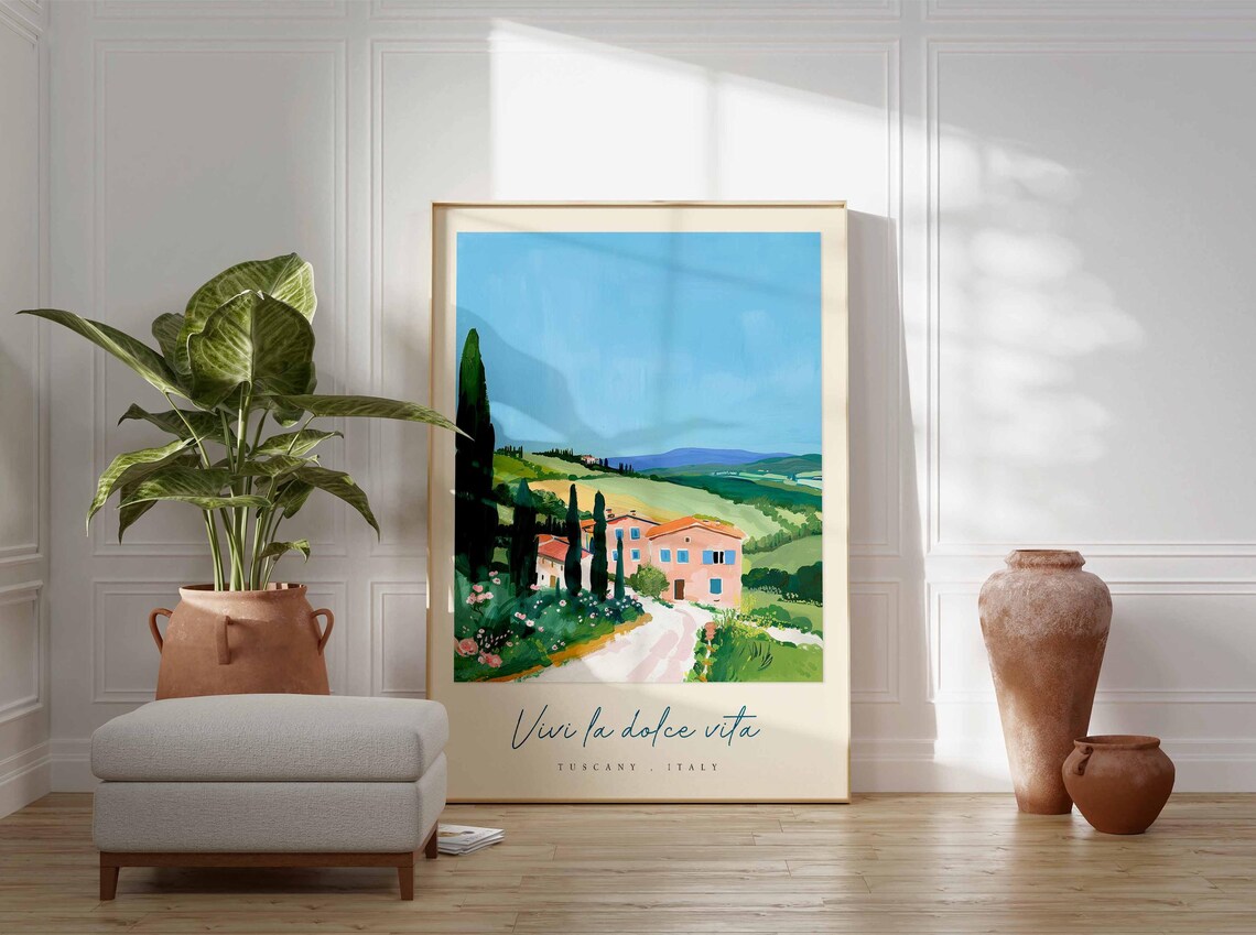 Tuscany Country Road Vivi La Dolce Vita Pink Farmhouse Poster - Image 3