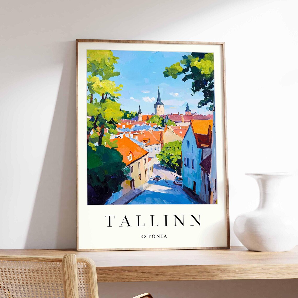 Tallinn Estonia Old Town Lane and Church Spires Scene Poster